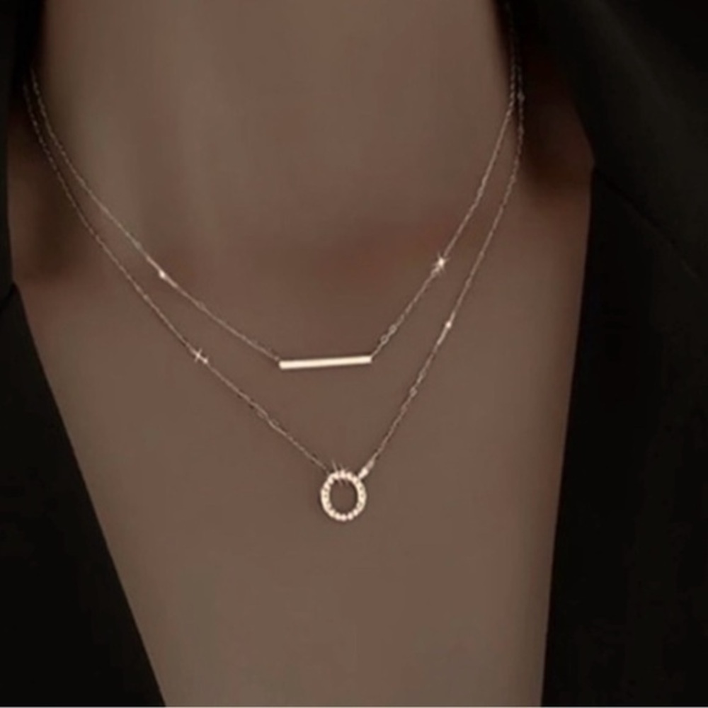 Anthropologie love Minimalist Gold Layered Connecting Hoops and Bar Necklace